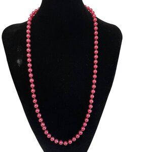 Vintage Pink Faux Pearl Beaded Necklace 32" Long Classic Jewelry Accessory For W